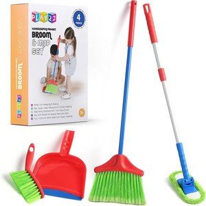 Kids Cleaning Set 4 Piece - Toy Cleaning Set Includes Broom, Mop,Brush, Dust Pan